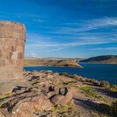 Ruins of funerary towers in Sillustani, Peru