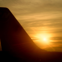 Aircraft silhouette at dawn, La Guardia, NY