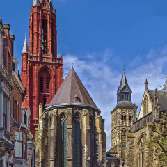 St. John's Cathedral located in Maastricht historic center The 13th century gothic church was built with red stones, Netherlands.    