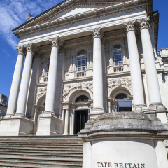 The impressive facade of the Tate Britain Art Gallery in London.