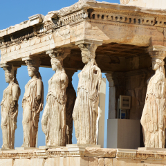 Caryatids at Erechtheum of Parthenon in Athens Greece Erechtheion