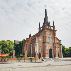 SHANGHAI, CHINA - MAY 6,2015: realistic church for movie making in the recreated old shanghai street setup, film set, in Shanghai Film Park.