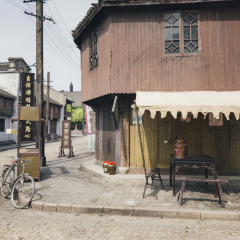 SHANGHAI, CHINA - MAY 6,2015: realistic props sitting on the street for movie making in the recreated old shanghai street setup, film set, in Shanghai Film Park.
