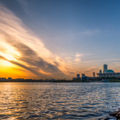 The sun rises over the National Assembly of South Korea in the Yeouido district of Seoul.