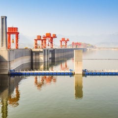 Lakeside View of the Three Gorges Dam on a  Misty Day - Sandouping, Yichang, China