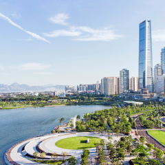 Skyline of Shenzhen Bay and Buildings. New Property Development and Urban Park.