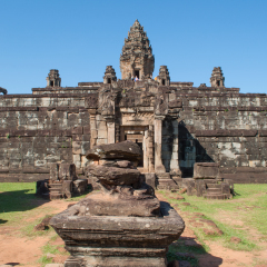 Bakong Temple in Angkor Area, Cambodia. It is the first temple mountain of sandstone constructed by rulers of the Khmer empire at Angkor near modern Siem Reap.