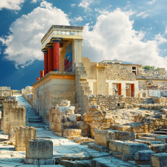 Knossos palace at Crete. Heraklion, Crete, Greece. Detail of ancient ruins of famous Minoan palace of Knossos.