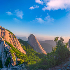Bukhansan mountain in Seoul at Sunrise in the Morning in Bukhansan National Park, South Korea