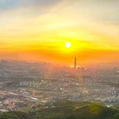 South Korea skyline of Seoul, The best view of South Korea with Lotte world mall at Namhansanseong Fortress.
