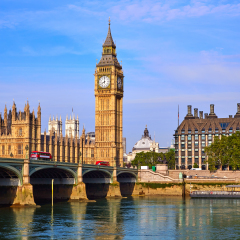 Big Ben Clock Tower and thames river in London at England