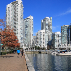 VANCOUVER, CANADA - FEBRUARY 15, 2015: Unidentified people enjoy sunny day in Yaletown. Formerly a warehouse district, Yaletown is one of the most densely populated neighborhoods in the city.