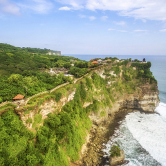 Aerial view of Uluwatu temple in Bali, Indonesia.