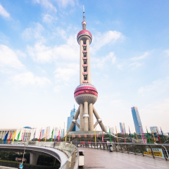 Shanghai, China -  OCT 19, 2015. Shanghai Oriental pearl TV tower building scenery. The Oriental pearl TV tower is the famous landmarks in Shanghai.