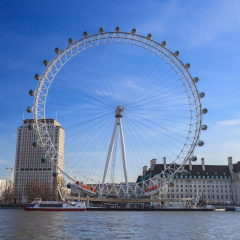 LONDON, UNITED KINGDOM Ã¢?? 22 JANUARY 2016: London Eye is the tallest Ferris wheel in Europe at 135 meters and Country Hall in London, United Kingdom