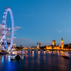 London Eye, Westminster Bridge and Big Ben in the Evening, London, United Kingdom
