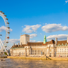 London, England, UK - July 29, 2014: View of the London Eye on the South Bank of the River Thames. Also known as the Millennium Wheel, when erected in 1999 it was the world's tallest Ferris wheel.