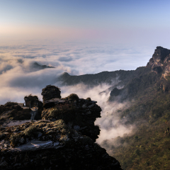 Fanjingshan, Mount Fanjing Nature Reserve - Sacred Mountain of Chinese Buddhism in Guizhou Province, China. UNESCO World Heritage List - China National Parks, Summit View, Sea of Clouds and Peaks