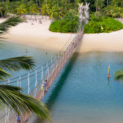 Hanging bridge to Palawan island, Sentosa, Singapore