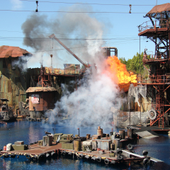 Los Angeles, California, USA - March 12, 2015: Water Stunt Show called Waterworld: A Live Sea War Spectacular at Universal Studios Hollywood