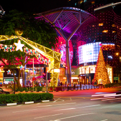SINGAPORE - NOV 19: Night view of Christmas Decoration at Singapore Orchard Road on November 19, 2014 in Singapore. The street and shopping centres decorated with shiny stars and christmas decorations