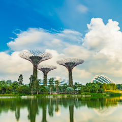 Singapore - November 19, 2017: Evening Time at Gardens by The Bay with nice sky and cloud in Singapore, Southeast Asia