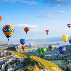 The great tourist attraction of Cappadocia - balloon flight. Cappadocia is known around the world as one of the best places to fly with hot air balloons. Goreme, Cappadocia, Turkey