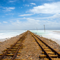 Old railway at Chaqia (Chakayan) salt lake, Qinghai, China