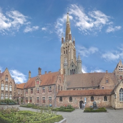 Yard of old St. John's Hospital which is an 11th-century hospital in Bruges, Belgium