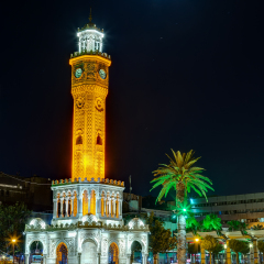Izmir Clock Tower under the moonlight, Turkey