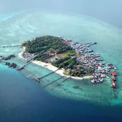 Tropical island and resort. Aerial photo Mabul Island, Malaysia