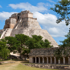 Ancient mayan pyramid (Maya Pyramid of the Magician, Adivino). Uxmal, Merida, Yucatan, Mexico