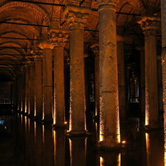 The Basilica Cistern - underground water reservoir build by Emperor Justinianus in 6th century, Istanbul, Turkey