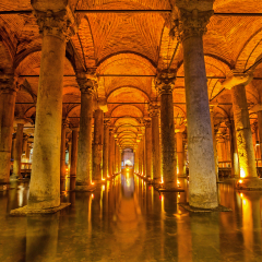 The Basilica Cistern - underground water reservoir build by Emperor Justinianus in 6th century, Istanbul, Turkey