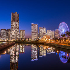 Yokohama Minato Mirai 21 seaside urban area in central Yokohama at dusk