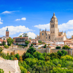 Segovia, Spain. View over the town with its cathedral and medieval walls.