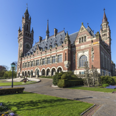 Peace Palace building or Vredespaleis in Dutch built with the rich american Carnegie to host the International Court of Justice, principal judicial organ of the United Nations.