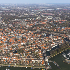 Aerial view of the ancient city Hoorn, Netherlands. Hoorn has a port at the Markermeer, which is connected to lake IJsselmeer.