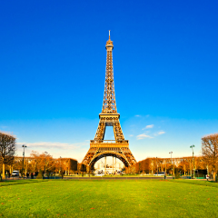 View of the Eiffel tower at sunrise, Paris.