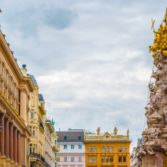 Memorial Plague column, Pestsaule on Graben street in Vienna. The Graben is one of the most famous streets in Vienna first district, the city centre. Beautiful travel picture on Vienna.