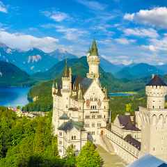 Neuschwanstein Castle in Fussen, Bavaria, Germany in a beautiful summer day