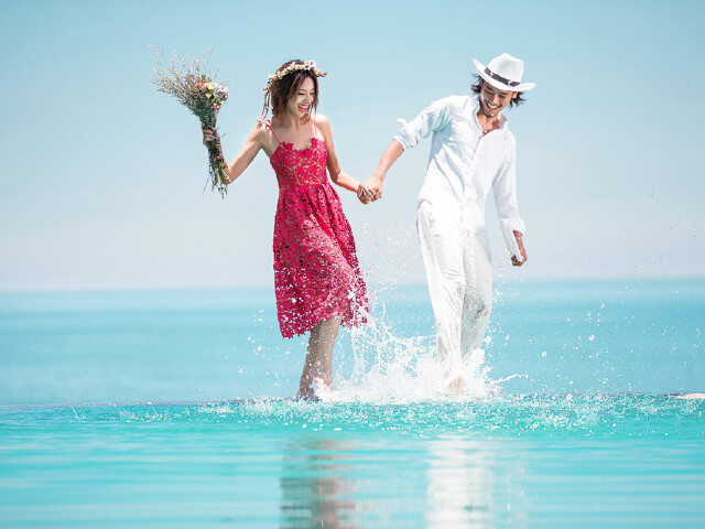 三亚婚纱摄影非诚勿扰套系,5服5造,50张精修,鸟