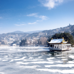 the pavilion in the lake at winter in lushan ,China
