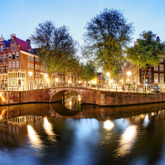 Panorama from Amsterdam in Netherlands at night