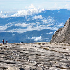 Hikers at the top of Mount Kinabalu in Sabah, Malaysia.