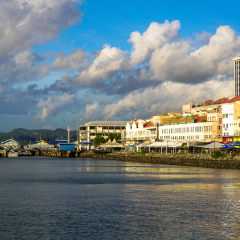 Sandakan,Sabah,Malaysia-Dec 28,2015:Town of Sandakan waterfront view in Sandakan,Sabah,Borneo,Malaysia.The city is also a base for visiting the Sepilok Orangutan Rehabilitation Centre.
