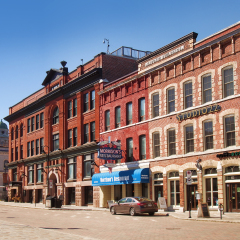 Kingston, Ontario, Canada, March 8,2017. King Street in downtown Kingston, Ontario, Canada with businesses and restaurants
