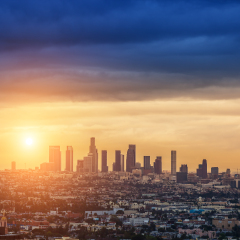 Sunrise over Los Angeles city skyline