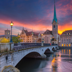 Zurich. Cityscape image of Zurich, Switzerland during dramatic sunset.