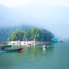 The Taal Barahi Temple is in the middle of the phewa lake in Pokhara,Nepal